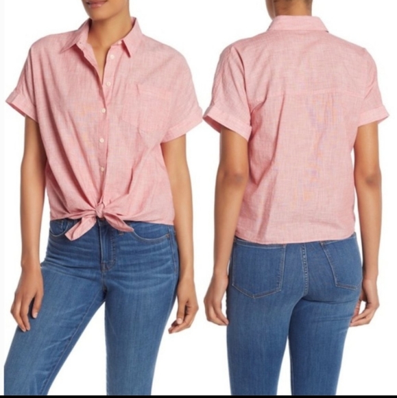Madewell End on End Short Sleeve Tie Front Shirt - Picture 1 of 4